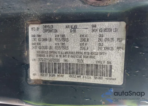 1998 Dodge Dakota Slt/Sport from USA, damaged, VIN 1B7GL22Y1WS729366